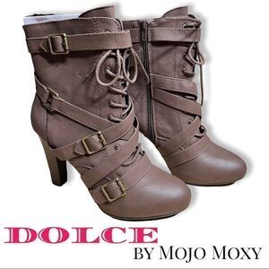 Womens New Dolce by mojo moxy 4" Heel Side Zip and Lace Up Faux Leather Boots